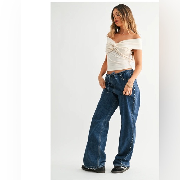 Studded Drawstring Jeans - Picture 3 of 4